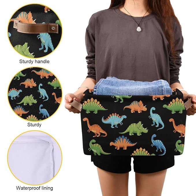 Colorful Dinosaurs Black Rectangular Storage Bin Basket - Image 7