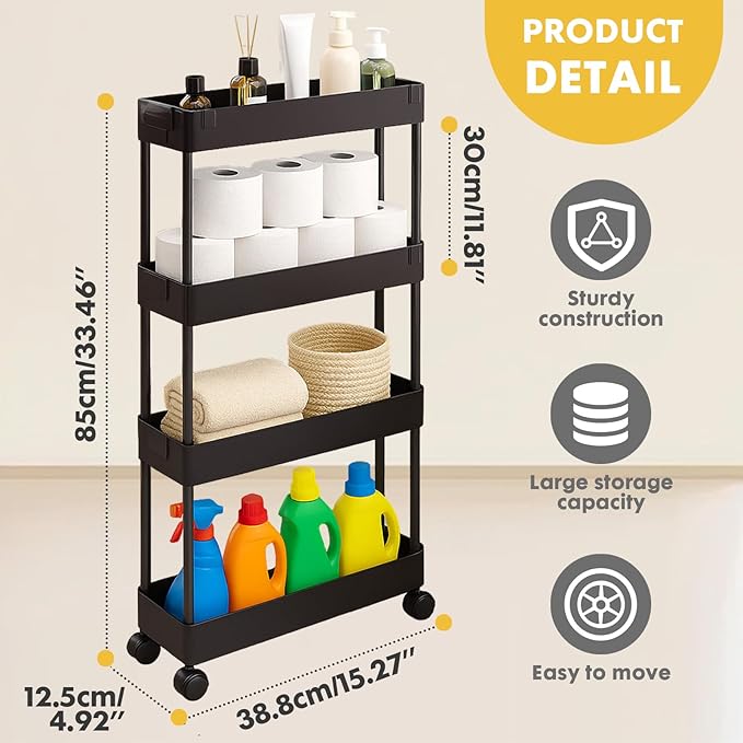 ShellKingdom 4 Tier Bathroom Storage Organizer, Slim Rolling Storage Cart - Image 7