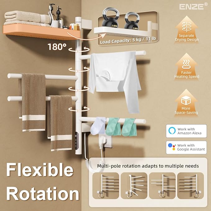 ENZE Smart Rotating Heated Towel Rack - Image 5