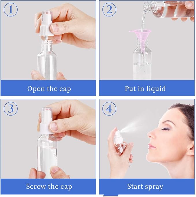 24 Pcs Spray Bottles 2oz / 55ml Clear Empty Mini Spray Bottles Refillable - Image 7