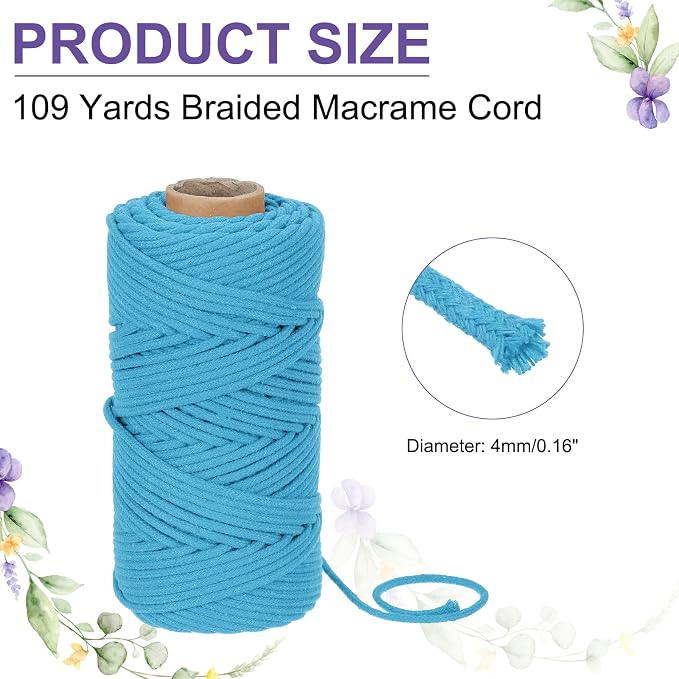 MECCANIXITY Braided Macrame Cord, 4mm x 109 Yards Natural Cotton Rope Macrame - Image 2