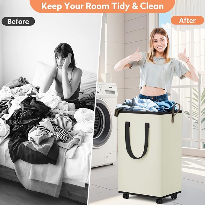 Laundry Basket with Wheels, Collapsible Laundry Baskets, Laundry Hamper with - Image 4