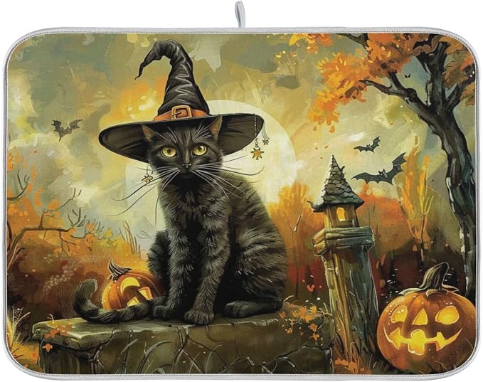 Gorgeous Pattern Kitchen Countertop Dish Drying Mat, Halloween Graveyard Black by Unknown