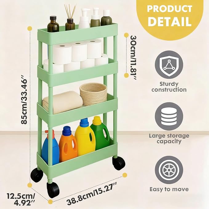 ShellKingdom 4 Tier Bathroom Storage Organizer, Slim Rolling Storage Cart - Image 7