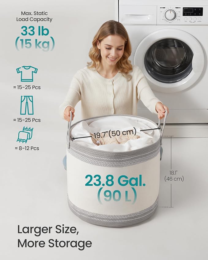 SONGMICS Laundry Hamper, Cotton Rope Laundry Basket - Image 3