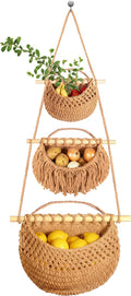 3 Tier Hanging Fruit Basket, Jute Wall Baskets Removable, Portable Produce by Wymulot