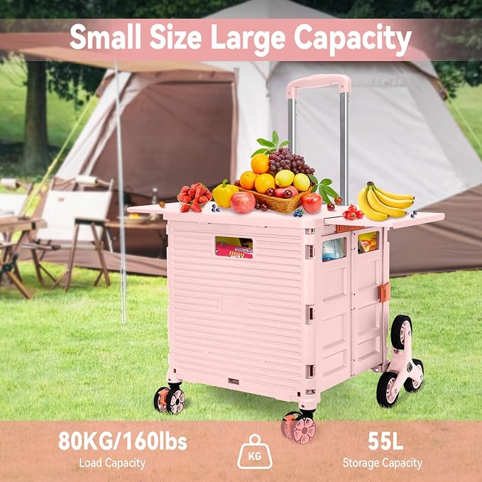 Foldable Utility Cart with Stair Climbing Wheels, Collapsible Rolling Crate - Image 4