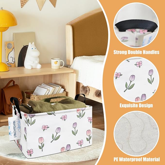 LANGYASHAN Rectangular Storage Bin Collapse Canvas Fabric Cartoon Storage Basket - Image 3