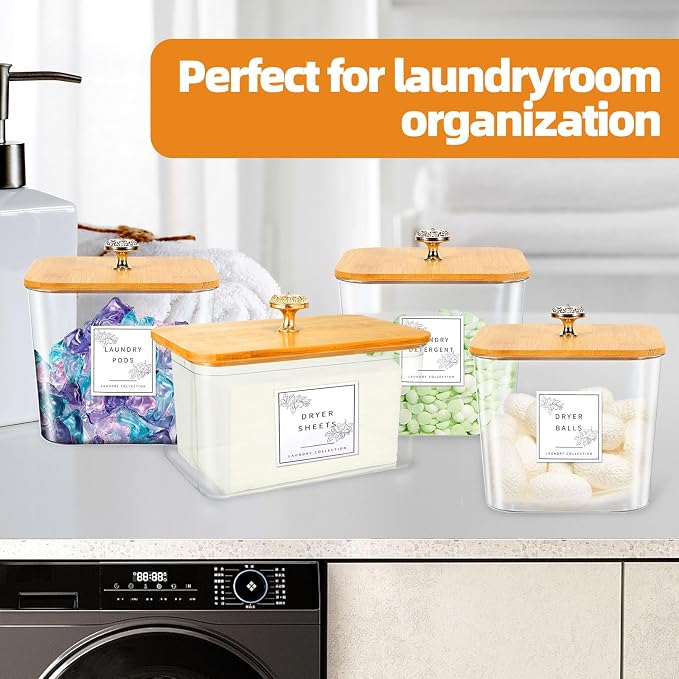 4 Pack Laundry Room Organization Storage Containers Acrylic Jars and Dryer - Image 6