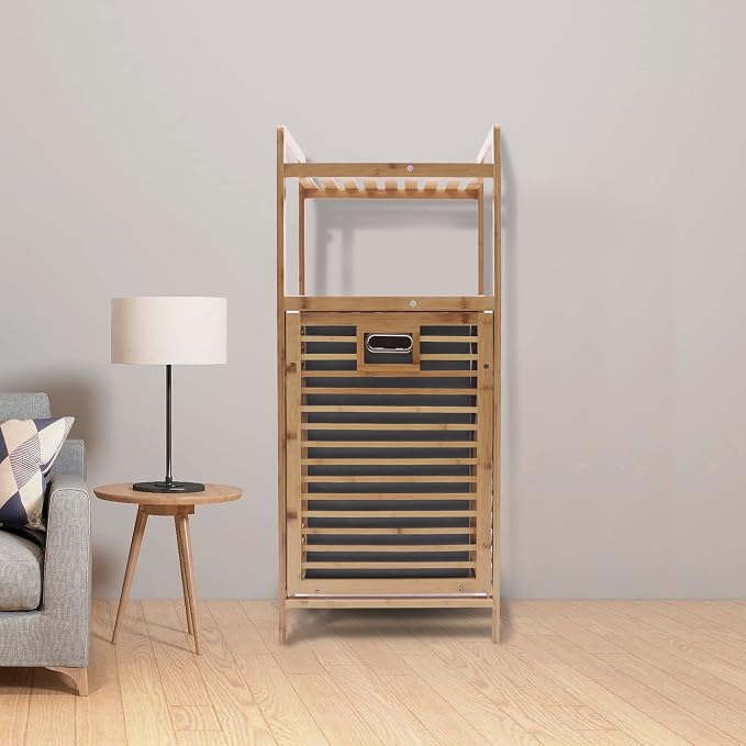 3 Tier Bamboo Laundry Hamper, Large Capacity Free Standing Hamper - Image 8