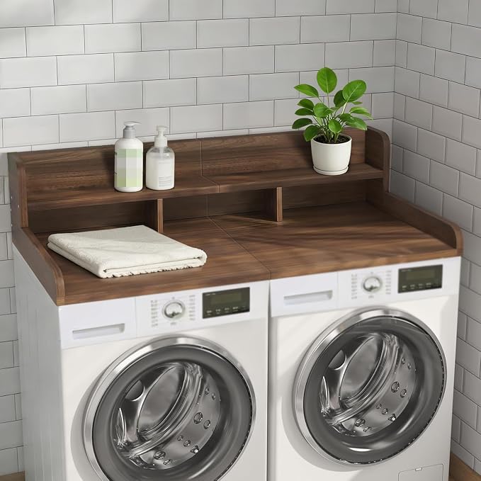 Washer Dryer Countertop, Laundry Wood Shelf Topper by Domesto