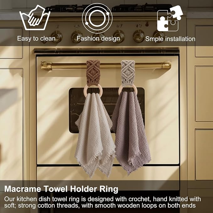 Tioncy 4 Pcs Kitchen Dish Towel Holder Boho Handmade Crochet Hanging Towels - Image 3