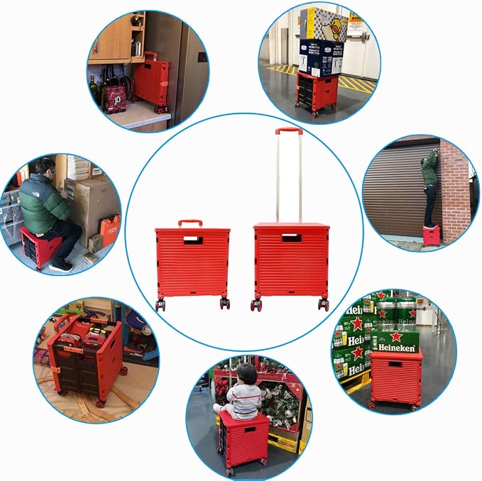 Foldable Utility Cart Folding Portable Rolling Crate Handcart Shopping Trolley - Image 2