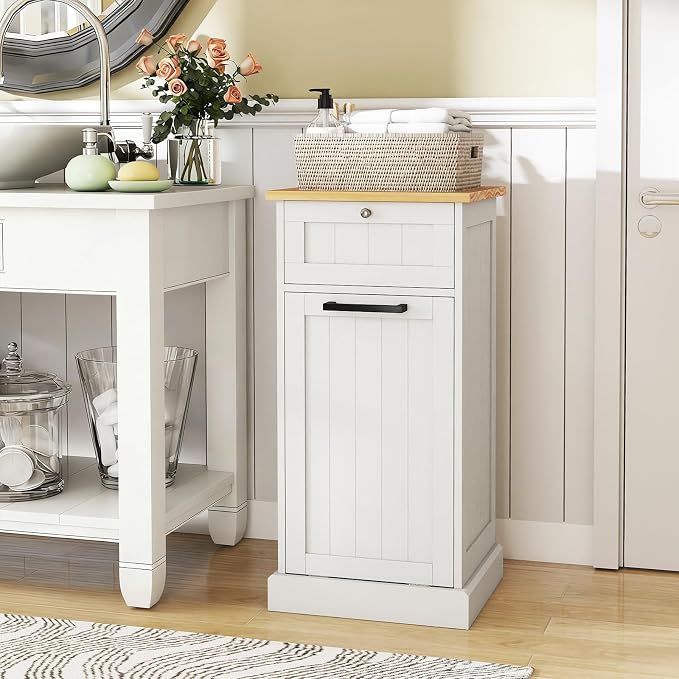 Giantex Tilt Out Laundry Hamper Cabinet, Bathroom Storage Cabinet - Image 4