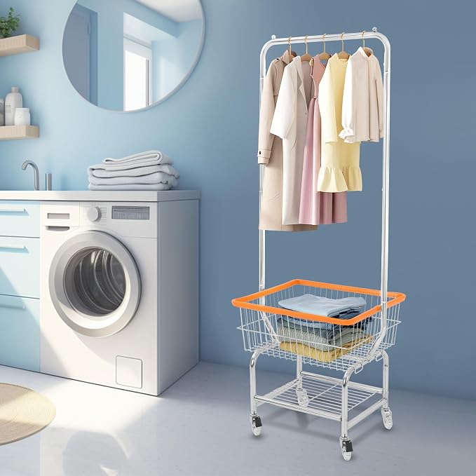 Laundry Cart with Clothes Rack Laundry Basket with Hanging Rack Cart with Extra - Image 3