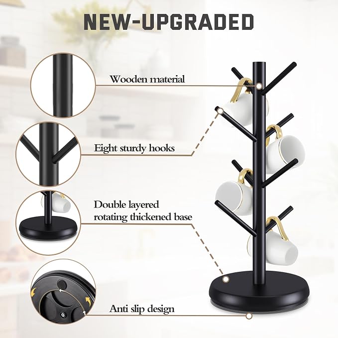 Mug Holder Tree, New Upgraded 360° Rotated 8 Hooks Coffee Cup Holder - Image 4