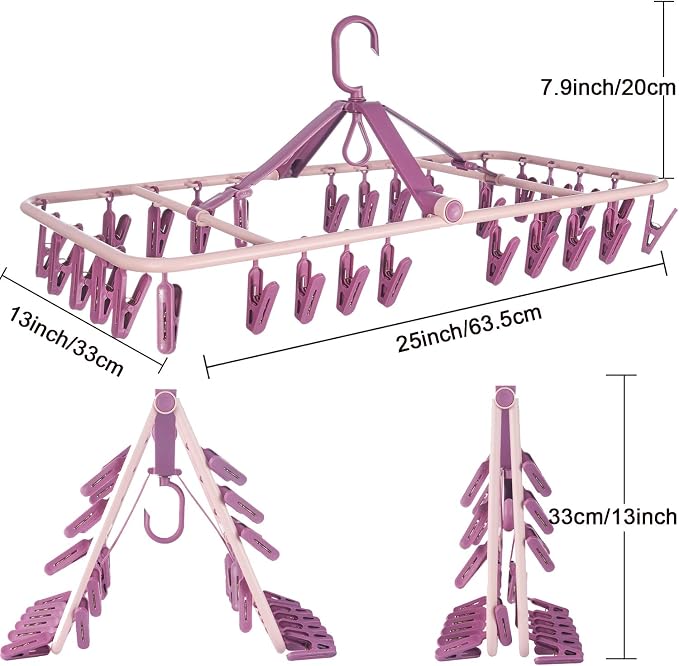 Foldable Clip Hangers with 32 Clothespin Drying Clips, Laundry Clip Drip Drying - Image 2