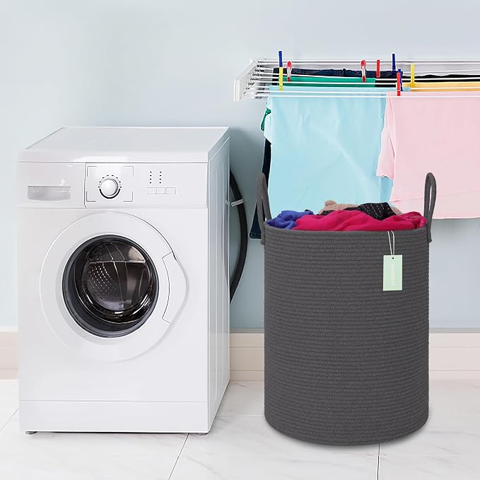 Large Cotton Rope Laundry Hamper 65L, Baby Nursery Hamper - Image 8