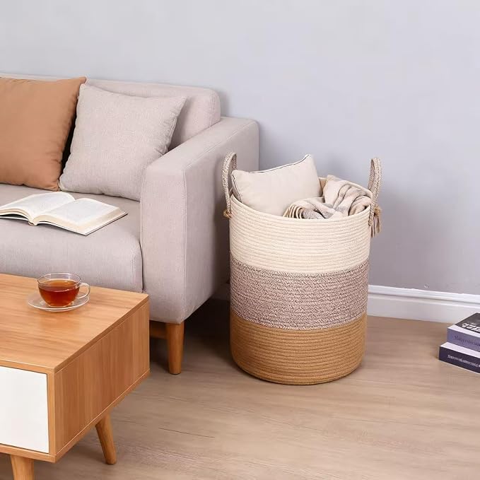 Laundry Basket, Woven Cotton Rope Laundry Hamper, 60L - Image 4