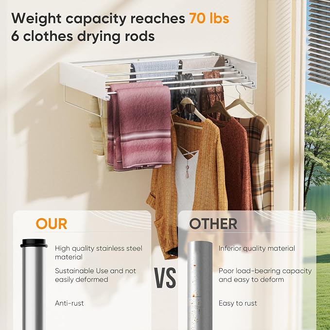 Wall Mounted Clothes Drying Rack, Laundry Drying Rack Clothing Wall Mount - Image 3