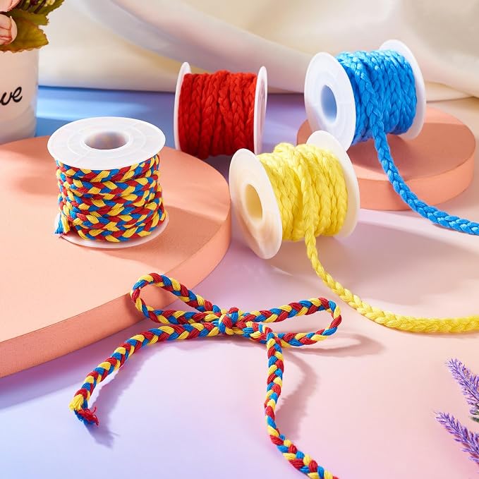 21.8 Yards Rainbow Macrame Cord 7 mm Braided Cord 3-Ply Beading Thread Cord - Image 3