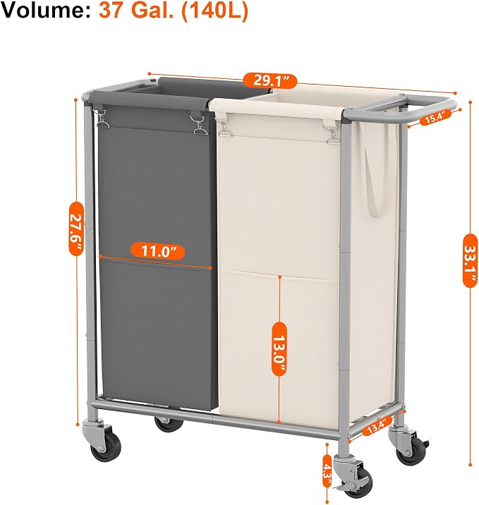 Heybly Laundry Basket, 2 x 18.5 Gal Laundry Separator Hamper - Image 8