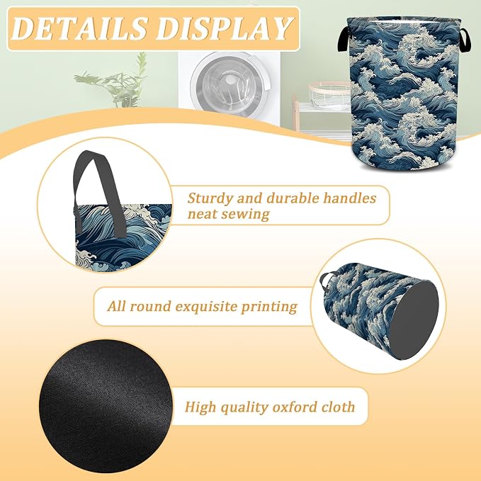Vintage Sea Wave Laundry Basket, Foldable Waterproof Oxford Cloth Laundry - Image 6