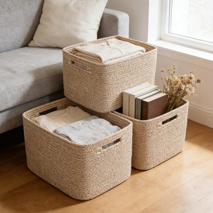 3 Pack Woven Storage Baskets for Shelves, 13.5"×11"×9.5"Organizing Bins - Image 6