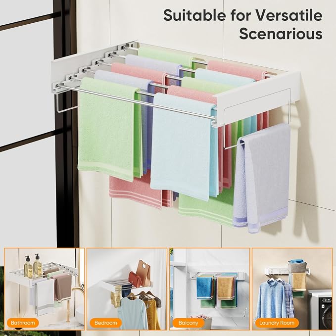 Wall Mounted Clothes Drying Rack, Laundry Drying Rack Clothing Wall Mount - Image 5