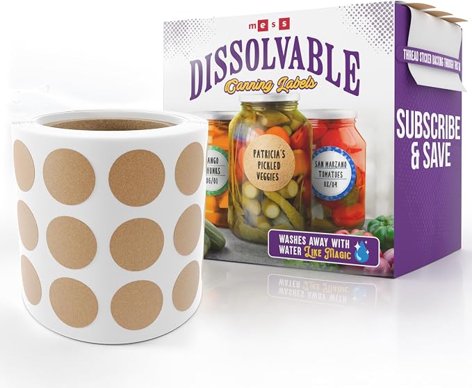 MESS Dissolvable Canning Labels, 0.5" Round, Food Storage & Containers by MESS
