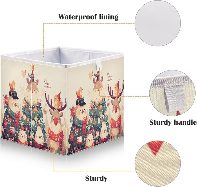 senya Large Storage Bins Tile Deer Christmas Collapsible Foldable Storage Cubes - Image 4