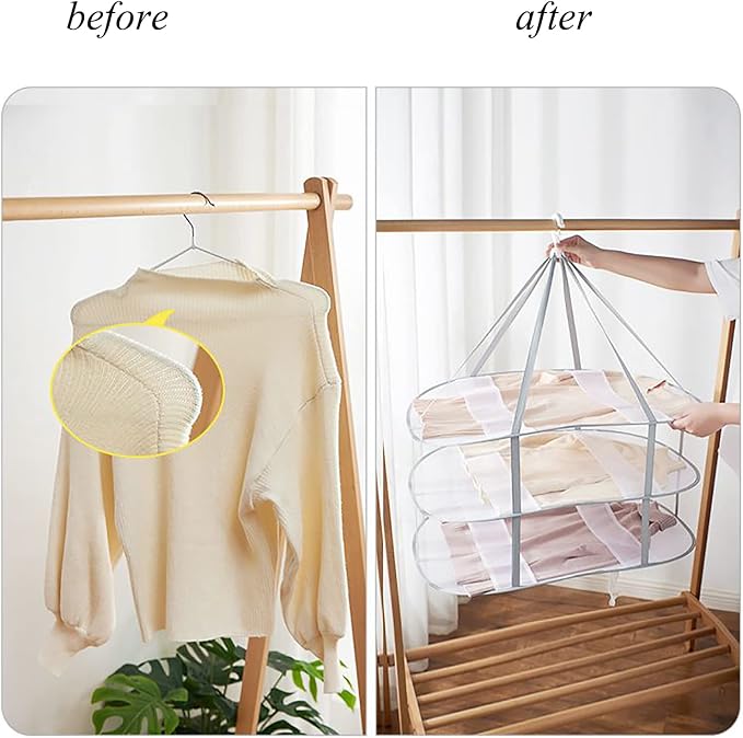Funvalley Surperfect Foldable Hanging Mesh Dryer, Sweater Drying Rack 3-Tier - Image 3