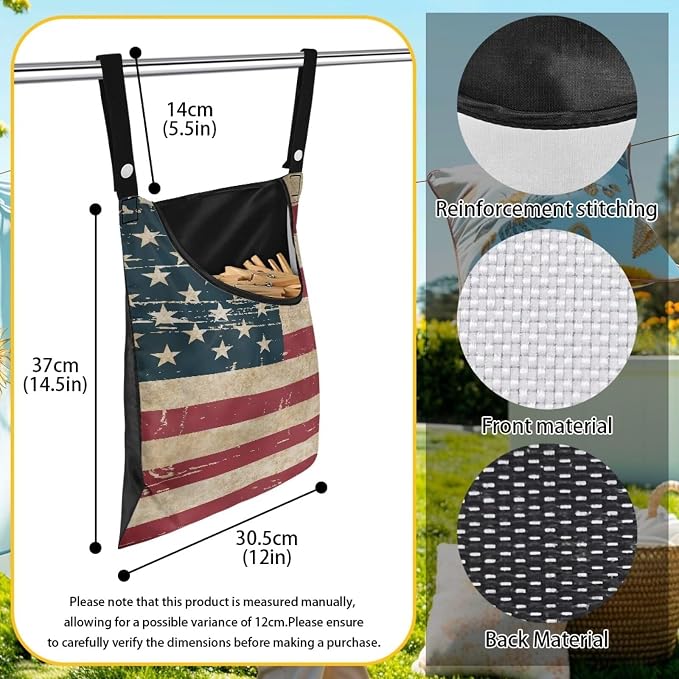 American Flag Clothespin Bag Reusable Laundry Clothes Pin Holder - Image 6