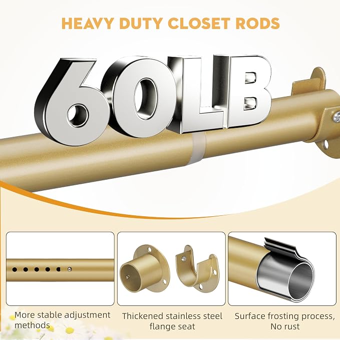 1.3 Inch Diameter Closet Rods for Hanging Clothes 17-64 Inch Adjustable - Image 4