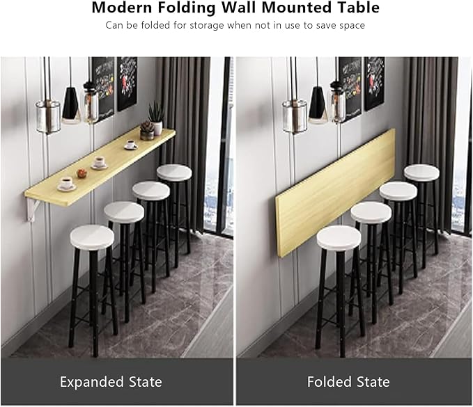 Wall Mounted Folding bar Table, Wooden Wall Dining Table, Narrow Long Floating - Image 2