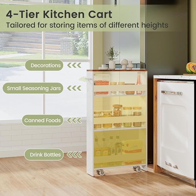 TANGZON 4-Tier Storage Trolley, Slide Out Slim Rolling Kitchen Cart - Image 2