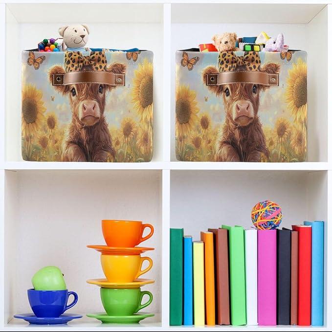Cow Sunflowers Butterflies Yellow Rectangular Storage Bin Basket - Image 6