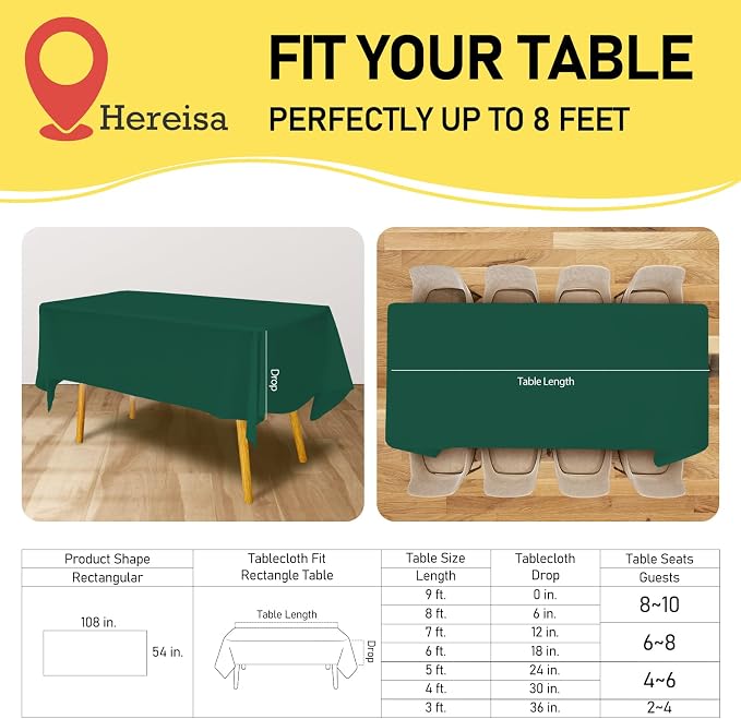 Plastic Dark Green Tablecloths 3 Pack Forest Green Disposable Table Covers 54" - Image 2