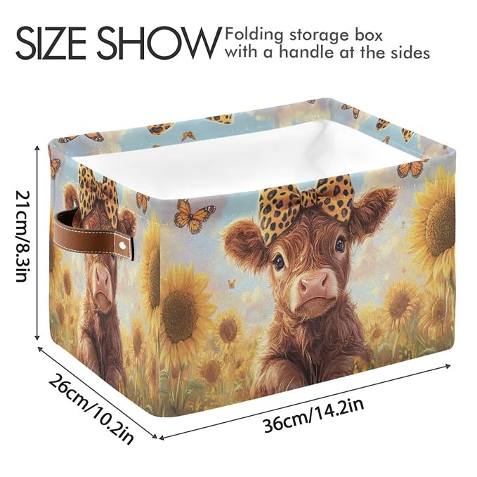 Cow Sunflowers Butterflies Yellow Rectangular Storage Bin Basket - Image 3