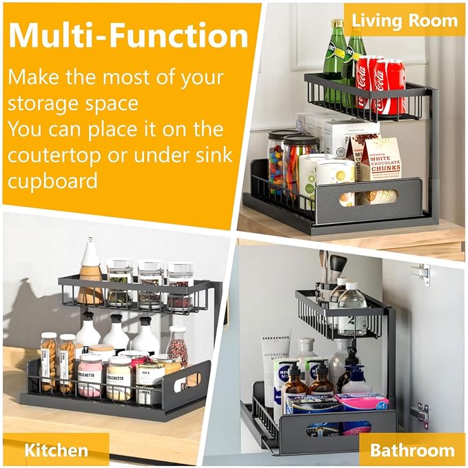Under Sink Organizers and Storage 2 Tier Slide Out Kitchen Cabinet Organizer - Image 7