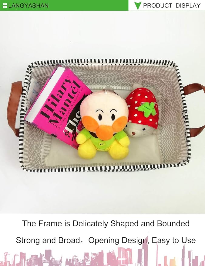 LANGYASHAN Rectangular Storage Bin Collapse Canvas Fabric Cartoon Storage Basket - Image 5