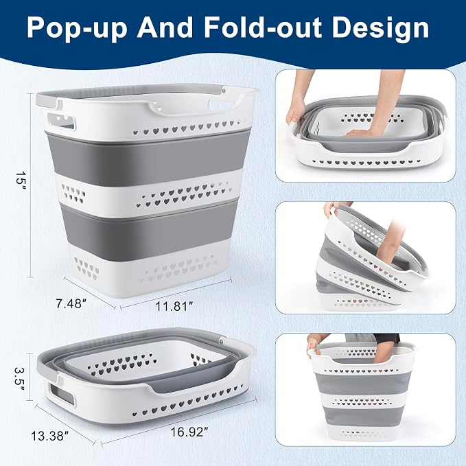 Collapsible Laundry Baskets Foldable Pop Up Laundry Hamper Plastic - Image 3