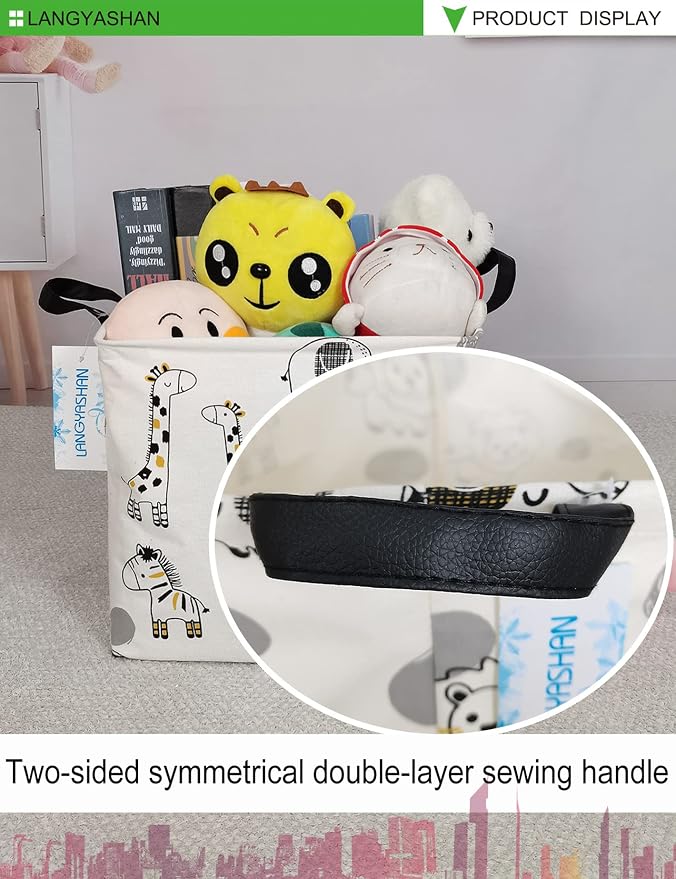 LANGYASHAN Square Storage Baskets Waterproof Canvas Children Laundry Nursery - Image 5