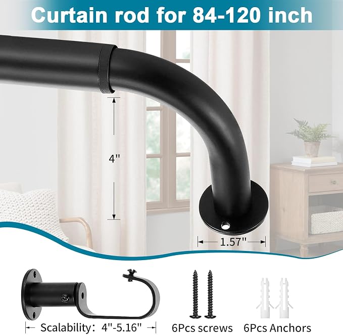 Meriville 1-Inch Diameter Wrap Around Blackout Curtain Rod, 84-Inch to 120-Inch - Image 4