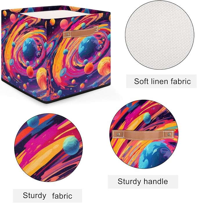 Space Planets Storage Basket 13x13x13 Inch Large Fabric Storage Box - Image 3
