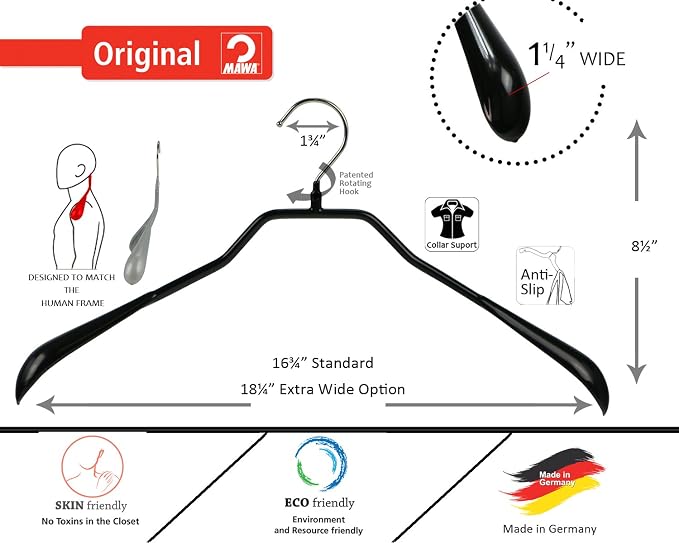 Mawa by Reston Lloyd BodyForm Series Non-Slip Space-Saving Extra Wide Clothes - Image 5
