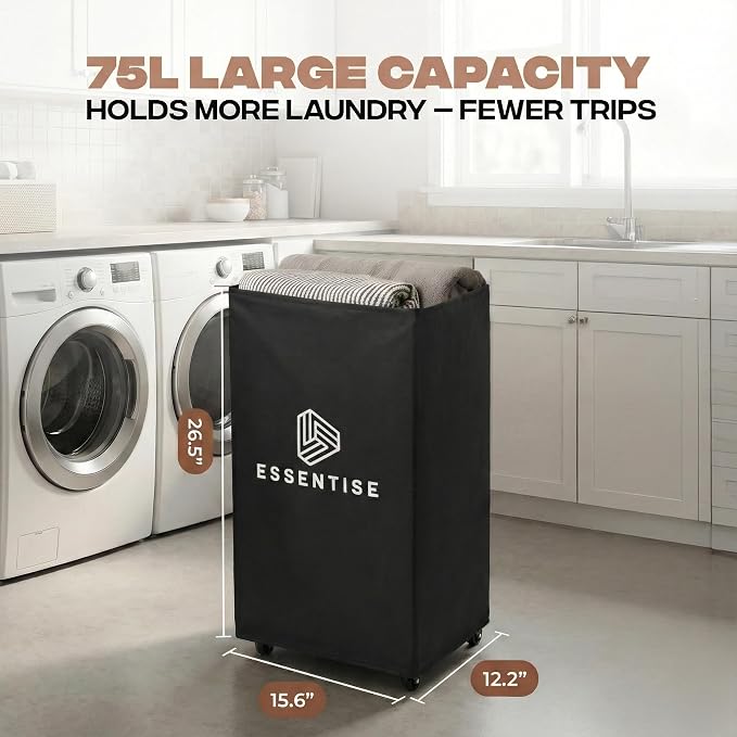 75L – Lockable Wheels Laundry Basket – Support Rods & Box Base – Tall Slim - Image 4