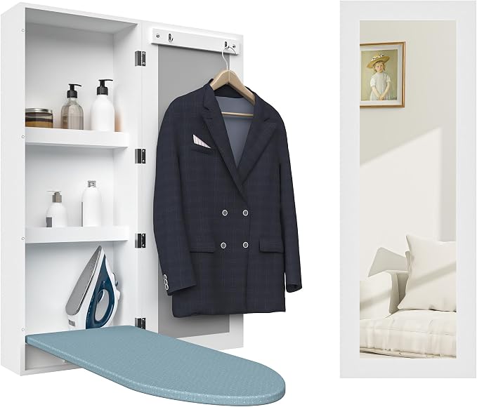 Wall Mounted Ironing Board Cabinet, Built in Foldable Ironing Board Closet by Facilehome