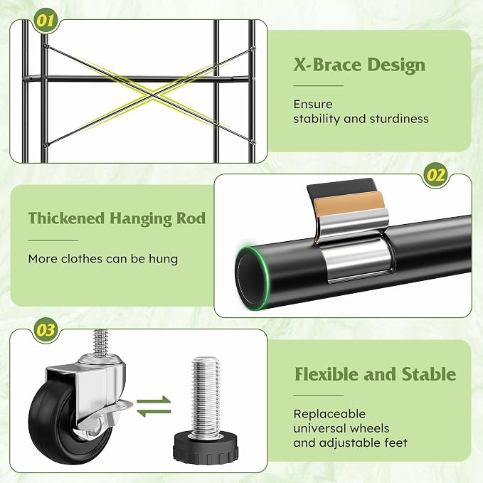 Raybee 80.32" H Clothes Rack, Rolling Clothing Racks - Image 4