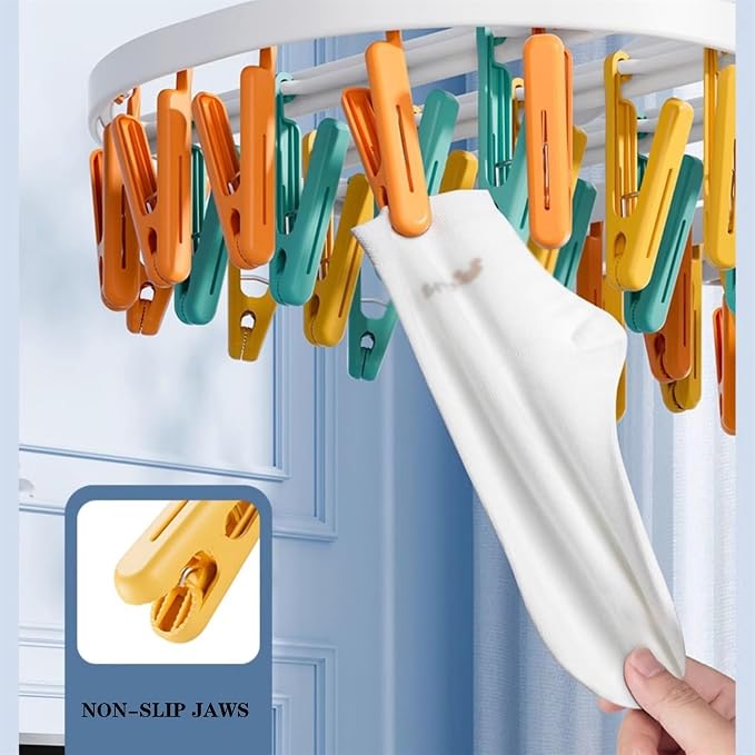 Plastic Sock Drying Rack with 24 Clips, Round Drip Drying Hanger, Swivel Wind - Image 4